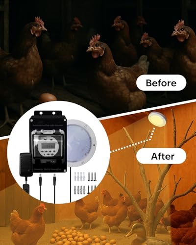 Chicken Coop LED Light with Timer, Automatic Daylight Extender Boost Egg Production IP 65 Waterproof, Provides Additional Light for Hens, Easy Installation
