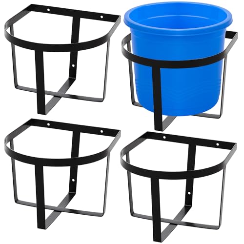Teenyyou 4 Pcs Heavy Duty Metal Bucket Holder 5 Gallon Horse Water Feed Bucket Holder Pre Installed Pail Accessories Wall Mount Hang Organizer for Horse Stalls Barn Farmhouse Supplies