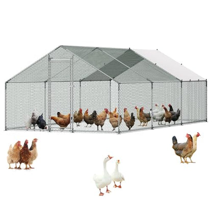 VEVOR Large Metal Chicken Coop, 19.7x9.8x6.5ft Walk-in Chicken Runs for Yard with Cover, Spire Roof Hen House with Security Lock for Outdoor and Backyard, Farm, Duck Rabbit Cage Poultry Pen - size: 236.2"L x 118.1"W x 66.7"H