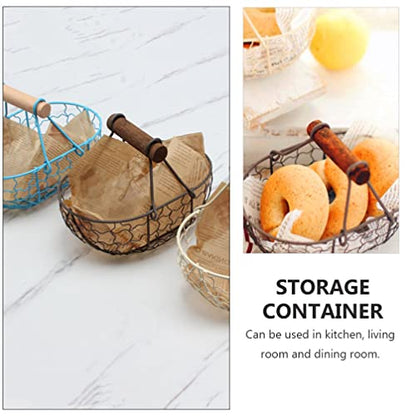 Egg Basket Wire Storage Basket with Handle Iron Art Eggs Tray Egg Gathering Vintage Country Fruit Vegetables Container Empty for Countertop Kitchen