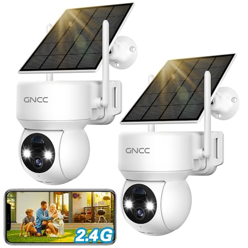 GNCC Solar Security Cameras Wireless Outdoor, 2.4G WiFi 360° View Solar/Battery Powered Cameras for Home Security with AI Human Detection, Color Night Vision, 2-Way Audio, SD/Cloud Storage, 2 Pack - size: 2 Pack