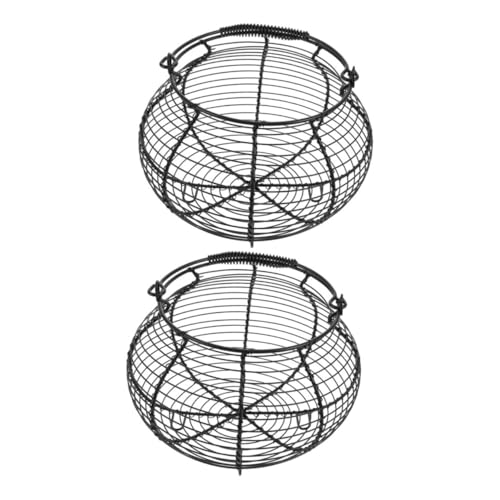 Uonlytech 2pcs Metal Wire Egg Basket with Handle, Fresh Egg Holder and Vegetable Storage Bin for Kitchen Countertop, Wire Organizing Basket for Farmhouse, Market, and Grocery Collection,