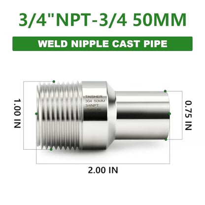 TAISHER 5PCS 304 Stainless Steel Pipe Fittings, 3/4" NPT Male Threaded, 2" Length Weld Nipple Cast Pipe - size: 3/4" NPT x 3/4" OD(2" Length)