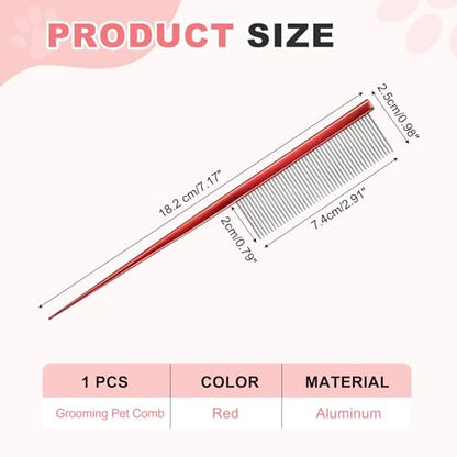 Grooming Pet Comb, 7.2Inch Dog Rat Tail Comb with Rounded Ends Cat Hair Trimmer Combs Knots Mats Loose Hair Removal (Red), Intended for Small Dog Cat - color: Red
