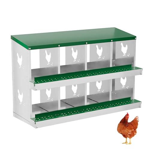 8-Room Galvanized Metal Chicken Nesting Boxes - Rustproof Poultry Laying Boxes with Perch Rod & 8 Fake Training Eggs, Durable Hen Nest Boxes for Chicken Coops, Easy to Clean, Hens Laying Eggs, Green