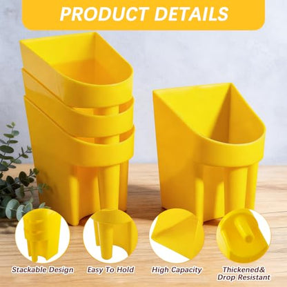 6 Pcs Plastic Enclosed Feed Scoop Heavy Duty Durable Stackable Horse Yellow Feed Scoop for Livestock Animal Ranchers Homesteaders Farmers, 2 Qt