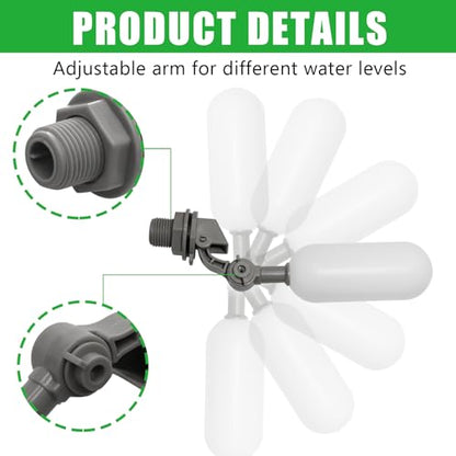 Uenhoy 2 Pack 1/2 Inch NPT Thread Float Ball Valve, Automatic Water System Filler with Adjustable Arm for Ponds & Livestock Water Trough & Aquariums, Automatic Water Level Control Float Valve