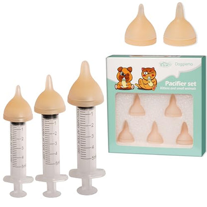 Doggiema Silicone Feeding Nipple and Syringes for Newborn Kittens, Puppies, Rabbits, Small Animals, Bubble Milk Bowl (3 Size Nipple+3 Syringes) - size: Replacement Nipple (5 Nipple+3 Syringes)