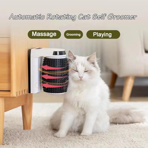 Cat Corner Brush - Grooming Tool, Wall Mount Comb | Automatic Rotating Massager Brush, Catnip-Infused Groomer for Indoor Use, for Long Cats