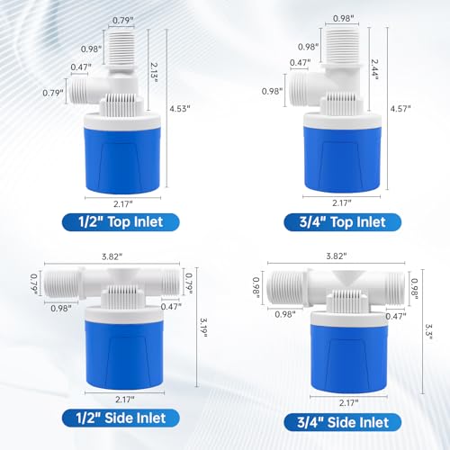 1/2" Top Inlet Water Float Valve, 2 Pack Water Trough Float Valve Water Level Control Float Valve for Water Tank, Automatic Water Shut Off Valve Pool Auto Fill for Livestock Pond Aquarium - size: 1/2" Top Inlet