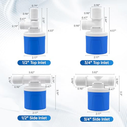 1/2" Top Inlet Water Float Valve, 2 Pack Water Trough Float Valve Water Level Control Float Valve for Water Tank, Automatic Water Shut Off Valve Pool Auto Fill for Livestock Pond Aquarium - size: 1/2" Top Inlet