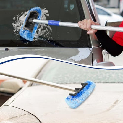 10" Car Wash Brush Head with Soft Bristles - Gentle on Paint, Compatible with Poles, Perfect for Cars, Trucks, RVs, Boats, Decks, and More (Blue)