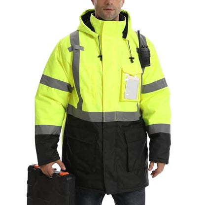 Reflective Jacket, High Visibility Parka, Waterproof Hi Vis, Safety Jacket with Removable Hood and Zipper, ANSI Class 3 (Lime,XL) - color: Lime-parka, size: X-Large