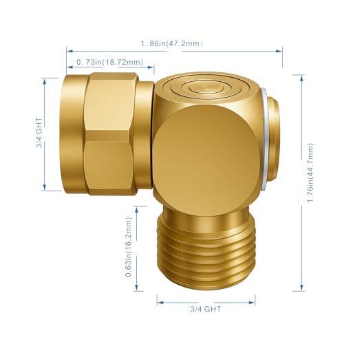 90° Hose Elbow Adapter, Brass 3/4" Garden Hose Connector with PTFE Tape and Washer, Right Angle Anti-Kink, Leak-Proof Fitting for RV, Outdoor Faucets - size: 3/4 Connector