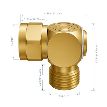 90° Hose Elbow Adapter, Brass 3/4" Garden Hose Connector with PTFE Tape and Washer, Right Angle Anti-Kink, Leak-Proof Fitting for RV, Outdoor Faucets - size: 3/4 Connector
