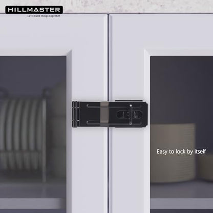 HILLMASTER Swivel Staple Safety Hasps, 4-1/2" Gate Door Hasp Latch with Twist Knob Safety Padlock Clasp Lock for Fence, Gate, Cabinet, Barn Door, Shed, Black - size: 1 Pack