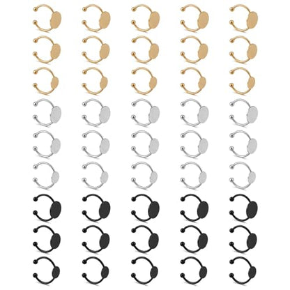 45 Pcs Adjustable Ring Blanks Stainless Steel, Flat Pad Tray Ring Base for DIY Jewelry Making, Open Band Fit Most Sizes, Durable Craft Findings Set for Resin Cabochon Gem Settings Gold Silver