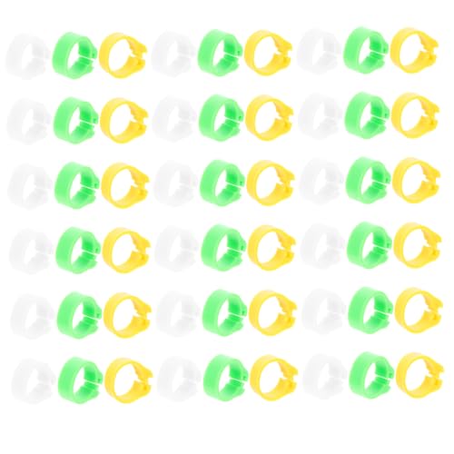 Happyyami 300pcs Leg Bands for Easy Identification for Parrots Pigeons Chickens and Other Poultry Plastic Marking Clips Green White Yellow