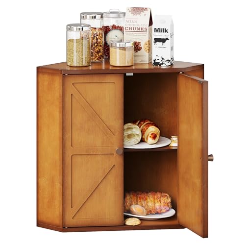 Trironsun Corner Bread Box for Kitchen Counter Double Layer Bamboo Bread Storage Container Large Capacity Bread Storage Bin Farmhouse Breadbox Organizer (Antique Brown) - color: Antique Brown