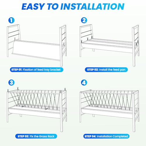 99 Gallon Goat Hay Feeder, 35.4" Height 65" Length Goat Feeder, Hay Rack Stainless Steel Hay and Grain in One, Hand-Powered Feeding Station for Goats, Sheep, Horses