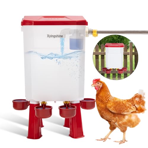 Automatic Chicken Waterer, 2 Gallon Float Poultry Drinker for Continuous Fresh Water, Standalone or Hanging Coop Drinker with 60" Hose & Cleaning Kit for Chickens, Ducks, Quail & Turkeys