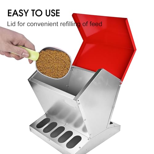shengyi 11.5-55lbs Galvanized Chicken Feeder - Rat Proof Poultry Feeder with Lid Weatherproof Outdoor Coop Food Dispenser (55lbs 15.7x15.7