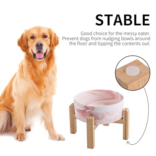 Raised/Elevated Ceramic Dog Bowl for Medium Large Sized Breeds,Large Dog Food Water Bowl with Stand,8 in Non Slip Heavy Weighted 1800ml/ 7.6 Cups/60 OZ Marble Pink - color: Marble Pink, size: 8 in
