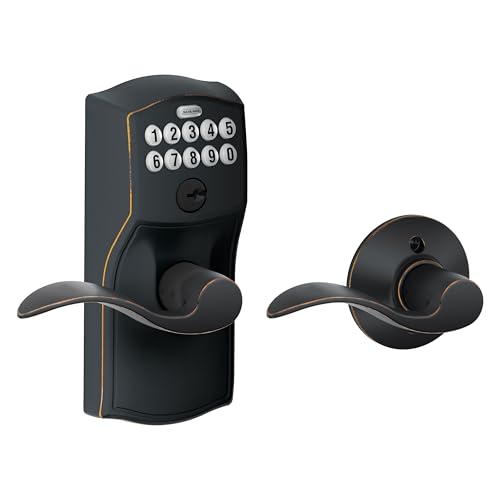 Schlage Camelot Keypad Lock with Lever Handle, Electronic Keyless Door Entry, Auto‑Lock Enabled, Aged Bronze, FE575 CAM 716 ACC - color: Aged Bronze, size: Accent Lever