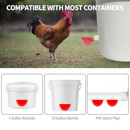5PCS Chicken Waterer Cups, Red Automatic Poultry Watering Cups, Tee Fittings Poultry Waterer with Mounting Hole Opener,Ideal for Chicken Coop, Ducks, and Backyard Poultry