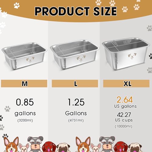 Sweetude 4 Pcs Stainless Steel Dog Bowls Bulk High Capacity Metal Dogs Food and Water Bowls for Large Dogs Pets(Silver,1.25 Gallon) - color: silver, size: 1.25 Gallon