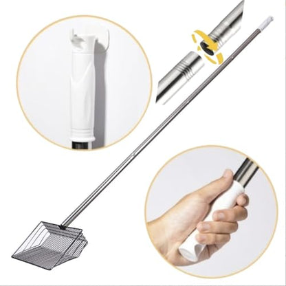 Foandbevi Large Metal Chicken Poop Scooper, 4-in-1 Detachable Tool 20 to 63 inches, Metal Handle, Stainless Steel Chicken Coop Cleaning Tool, Heavy-Duty Poop Shovel for Chicken Coop Accessories - size: Large 10'' Wide