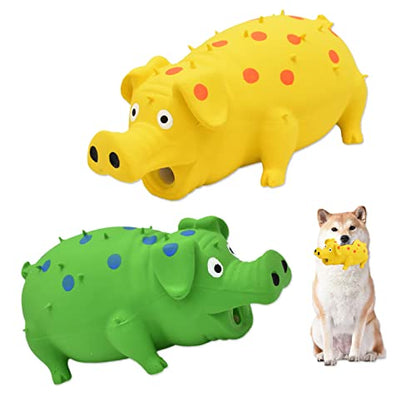 Pig Squeaky Dog Toy, 2 PCS Interactive Rubber Dog Chew Toy - Durable Latex Spot Grunting Pig Toys that Oink for Small Medium Large Dogs (Yellow, Green) - color: Yellow, Green