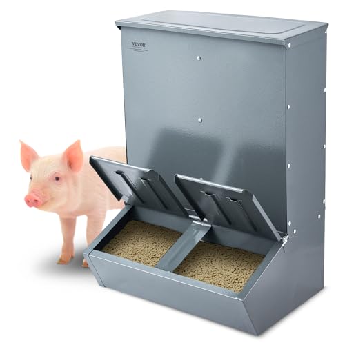 VEVOR Hog Feeder, 3.7 Bushel Capacity, Double Door Pig Feeder, Heavy Duty Steel Piglets Feeder, Multipurpose Trough Creep Feeder, Outdoor Livestock Feeder Farm Accessory for Feeding up to 8 Hogs - size: 3.7 Bushel