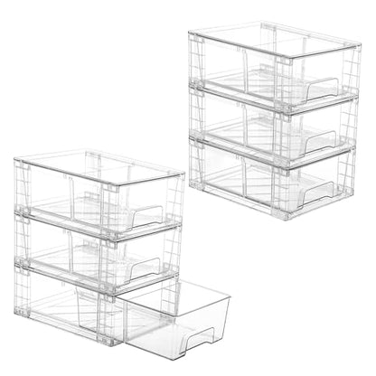 Vtopmart 6 Pack Stackable Storage Drawers,Clear Acrylic Drawer Organizers with Handles, Easily Assemble Containers for Fridge, Bathroom,Kitchen Undersink,Cabinet,Pantry Organization and Storage - size: 6Pack 4.4"H-with Dividers