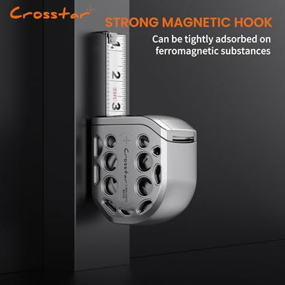 Crosstar 25FT Magnetic Self-Locking Stainless Steel Tape Measure, Double-Sided Scale, Waterproof & Rustproof Retractable Measuring Tape with Hollow Design for Home, Industrial, Woodworking - size: 7.6 m
