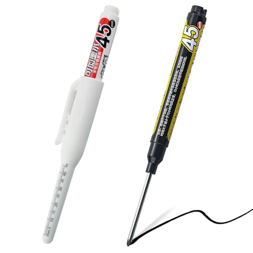 2pcs Long Nib Deep Hole Marker Pen - 45mm Extra-Length Tip for Precise Marking, Refillable Water-Resistant Construction Marker, Heavy-Duty Carpenter Pen for Woodworking & Plumbing(White,Black) - color: White,Black