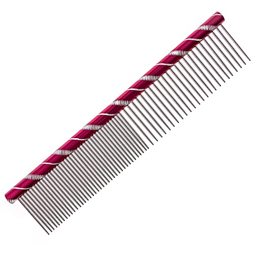 MEKBOK Dog Comb Grooms Cats As Well - for Medium to Thick Coats - 8 Inch Length - Rounded Spine - Grooming Tool for Mats and Shedding (Red) - color: Red