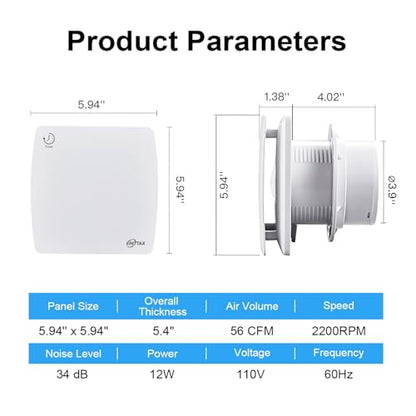 4 Inch Exhaust Fan, 56CFM Wall Mount Bathroom Exhaust Fan with Timer and Backdraft Damper, Quiet Window Mount Extractor Ventilation Fan for Bathroom Kitchen Garage, 12W, White - style: Timer-without Plug