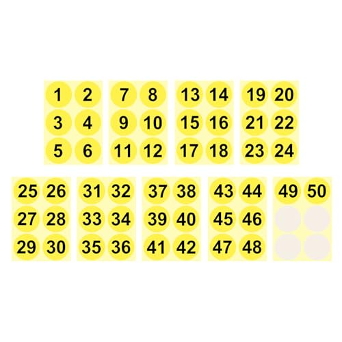 PATIKIL 1 to 50 Number Stickers 4 Inch, Consecutive Vinyl Round Labels Self-Adhesive Dot Colored Decals for Inventory Classification Storage Box Organizing, Yellow - color: Yellow, size: 4 Inch