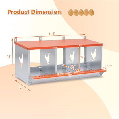 8-Bay Metal Chicken Nesting Box for Hens and Ducks, Wall-Mounted Galvanized Steel Coop Nest with Ventilation, Easy Assembly (3-Orange) - color: 3-Orange