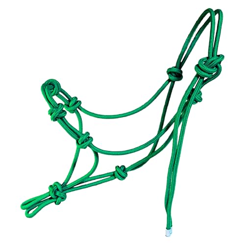 4 Knot Rope Halter for Horses – Strong 1/4″ Stiff Rope Bitless Training Halter,Lightweight & Adjustable - color: Intense Green, size: Large