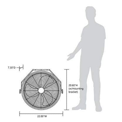 NewAir 20" High Velocity Wall Mount Fan, Heavy Duty Waterproof Outdoor Fan, Adjustable Tilt and 3 Speeds up to 4650 CFM, Pull Chain Switch | Wall Fan or Garage Fan for Indoor, Patio, Gym or Porch