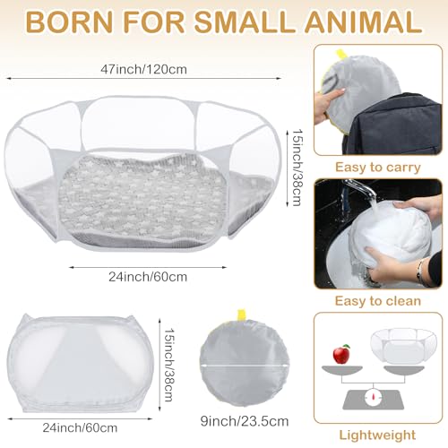 VitalCozy Hamster Playpen with Mat Small Animal Cage Tent Breathable Transparent Guinea Pig Playpen Waterproof Portable Yard Fence Mat Foldable Exercise Playpen Outdoor Indoor (Gray,Star) - color: Gray