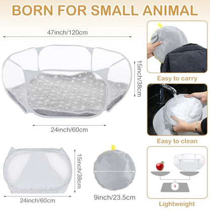 VitalCozy Hamster Playpen with Mat Small Animal Cage Tent Breathable Transparent Guinea Pig Playpen Waterproof Portable Yard Fence Mat Foldable Exercise Playpen Outdoor Indoor (Gray,Star) - color: Gray