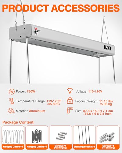 PYY Food Heat Lamp - 35 Inch 86-176°F/30-80°C Aluminum Overhead & Hanging Food Warmer Lamp Strip Food Warming Lamp Heater Electric Commercial Food Heat Lamp for Catering Kitchen Restaurant Buffet 750W