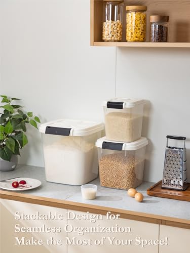 LivLab Mker Rice Dispenser - 50LBS Airtight food storage container with lids,cereal flour storage container with wheels, flour bin rice organizer (25KG)