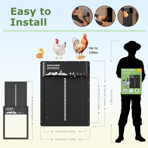 Smart Chicken Coop Door with Programmable App Timer, Solar Powered/Battery Backup, Motion-Activated Anti-Pinch System, Heavy-Duty Waterproof Aluminum Door for Hens & Ducks - MATELOONG