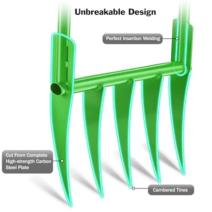 5 Tines All Steel Broadfork, 56" Broad Fork Garden Tool Heavy-Duty Digging Pitchfork, Non-Slip Grips & Detachable Design for Gardening, Farm Cultivation, and Soil Loosenin