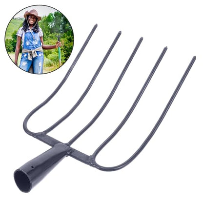 FOMIYES Handheld Manure Fork Agricultural Fork with 5 Solid Prongs for Farm and Garden Use, Versatile Grass and Manure Tool for Ranch and Household Cleanup