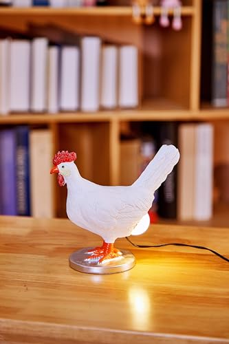 Chicken Lamp, 3D Resin Hen Laying Egg with Color Gift Box, Lifelike LED Egg, Funny Easter Christmas Birthday Gift - color: White